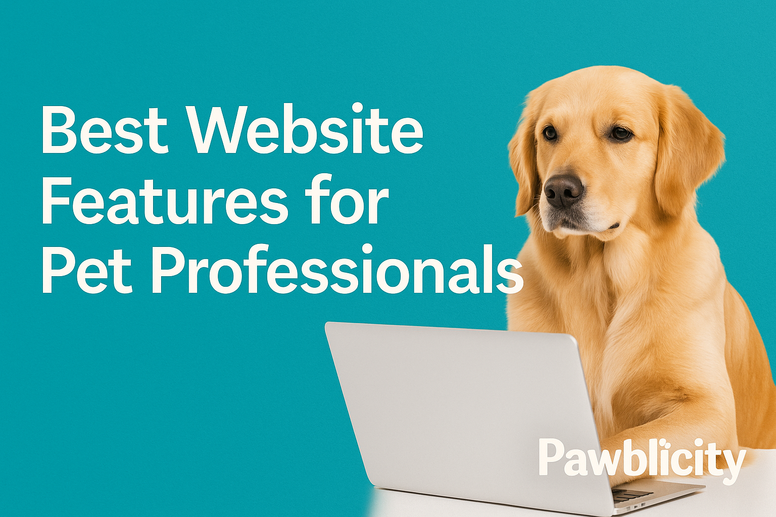 Golden retriever looking into the best website features for pet professionals
